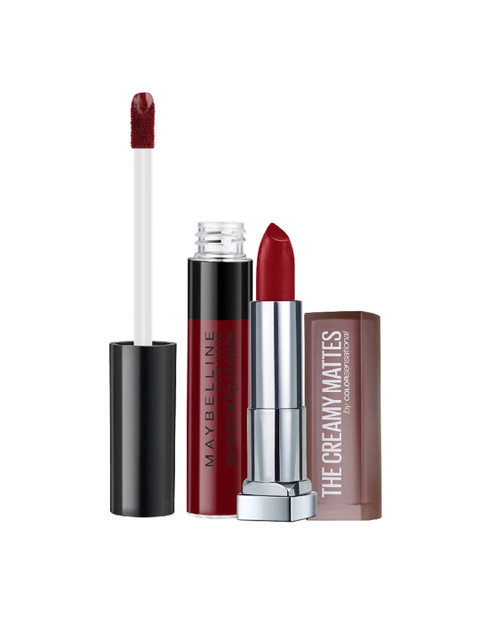 

Maybelline New York Set Of Creamy Matte 695 Divine Wine & Sensational Liquid Lipstick, Red