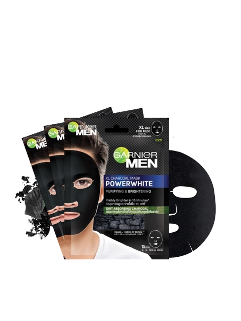 

Garnier Men Set of 3 Power White XL Charcoal Face Masks, Black