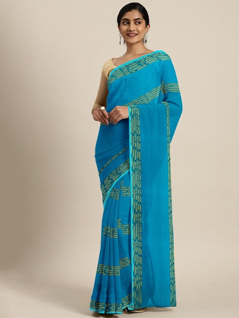

KALINI Blue & Gold-Toned Poly Chiffon Solid Saree