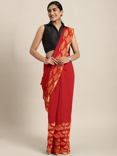 

KALINI Red & Gold-Toned Poly Chiffon Solid Saree