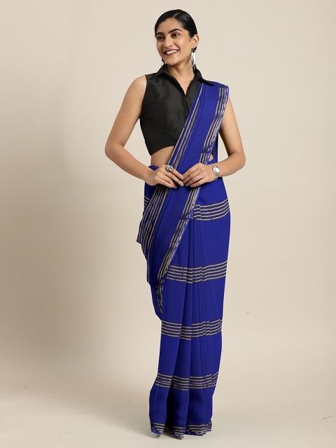 

KALINI Blue & Gold-Toned Poly Chiffon Striped Saree