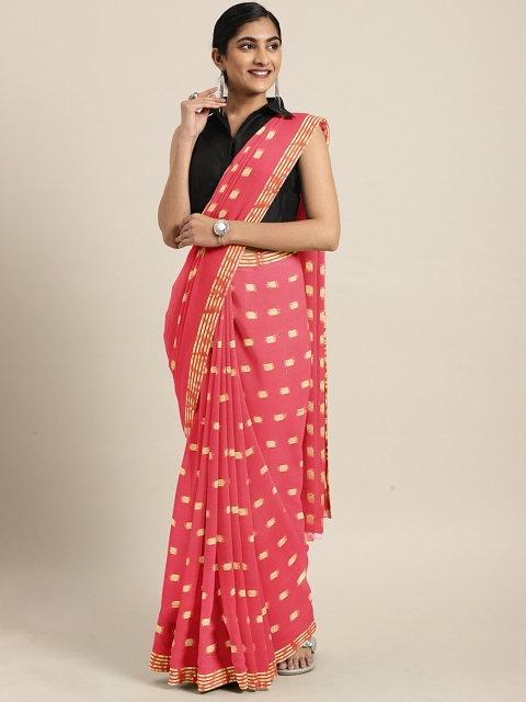 

KALINI Rose & Gold-Toned Poly Chiffon Woven Design Saree