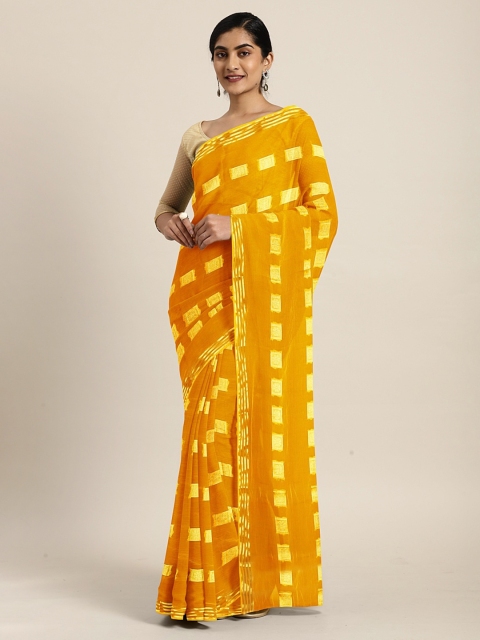 

KALINI Mustard Yellow & Golden Poly Chiffon Woven Design Saree