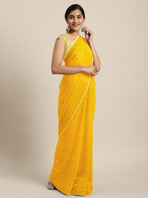 

KALINI Yellow Embellished Poly Chiffon Saree