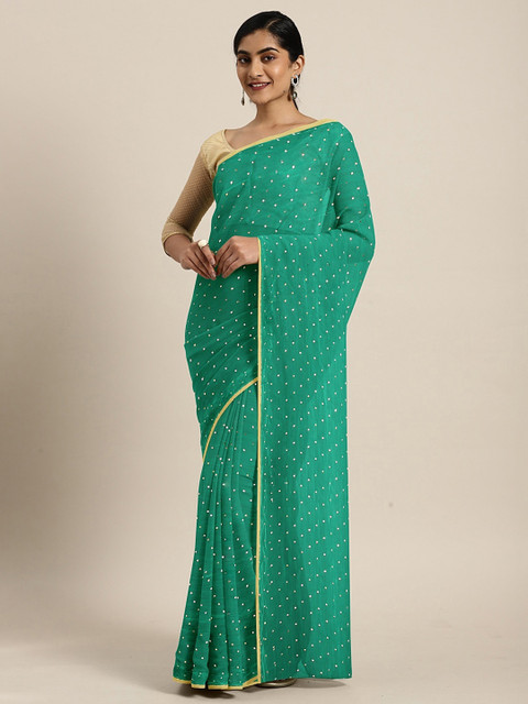 

KALINI Sea Green & Golden Poly Chiffon Embellished Saree