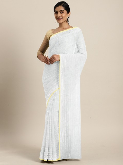 

KALINI White Embellished Poly Chiffon Saree