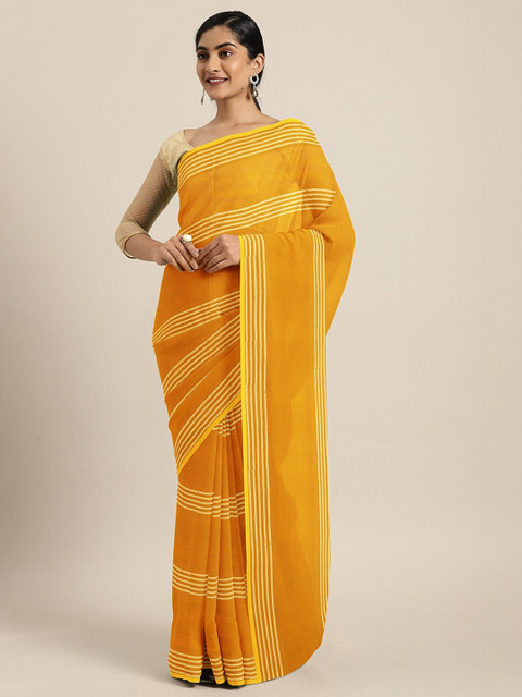 

KALINI Yellow & Gold-Toned Poly Chiffon Solid Saree