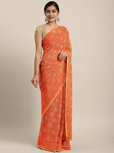 

KALINI Orange Embellished Poly Chiffon Saree