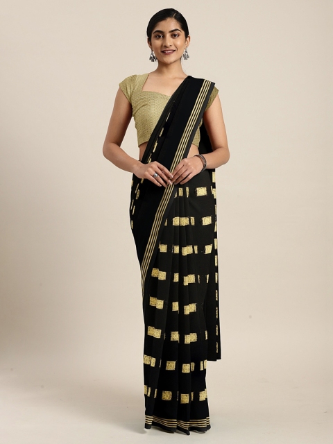 

KALINI Black & Gold-Toned Poly Chiffon Woven Design Saree