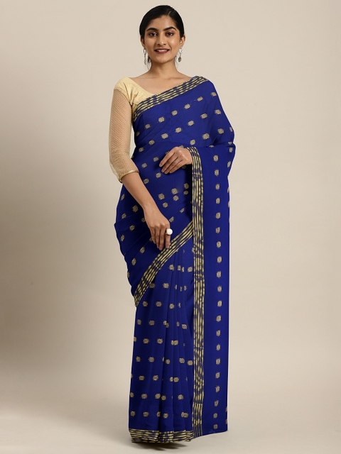 

KALINI Navy Blue & Gold-Toned Poly Chiffon Woven Design Saree