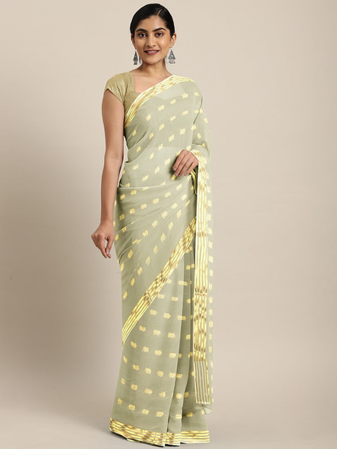 

KALINI Grey & Gold-Toned Poly Chiffon Woven Design Saree