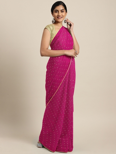 

KALINI Fuchsia & Gold-Toned Poly Chiffon Embellished Saree