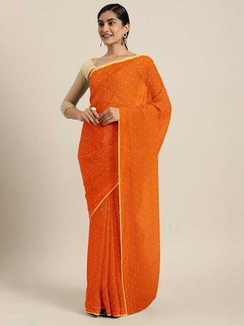 

KALINI Orange Embellished Poly Chiffon Saree