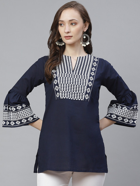 

Bhama Couture Women Navy Blue & White Printed Tunic