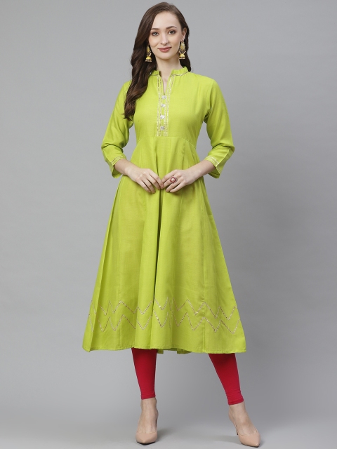 

Bhama Couture Women Green Solid Anarkali Kurta