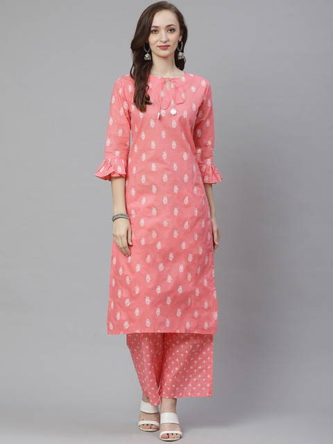 

Bhama Couture Women Pink & White Printed Kurta with Palazzos
