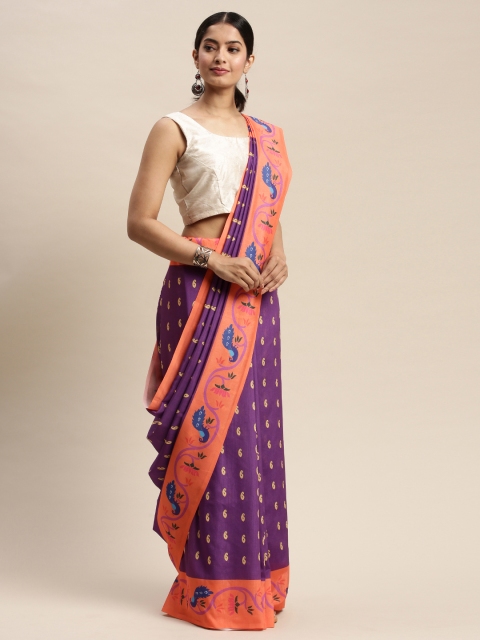 

DIVASTRI Purple & Peach-Coloured Silk Blend Printed Saree