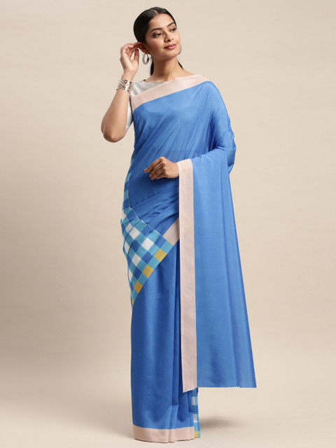 

DIVASTRI Blue Checked Silk Blend Saree