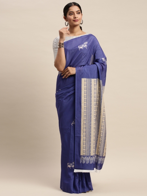 

DIVASTRI Blue & Off-White Silk Blend Printed Saree