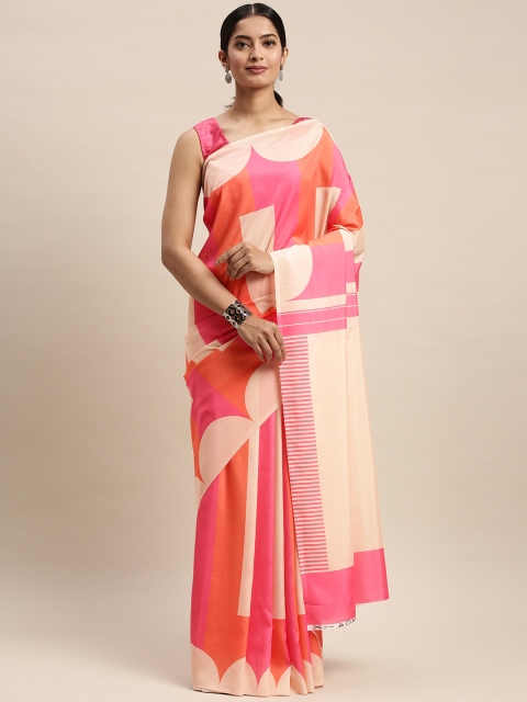 

DIVASTRI Peach-Coloured & Pink Silk Blend Printed Saree
