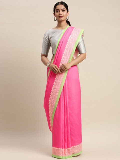 

DIVASTRI Pink Solid Silk Blend Saree with Printed Border
