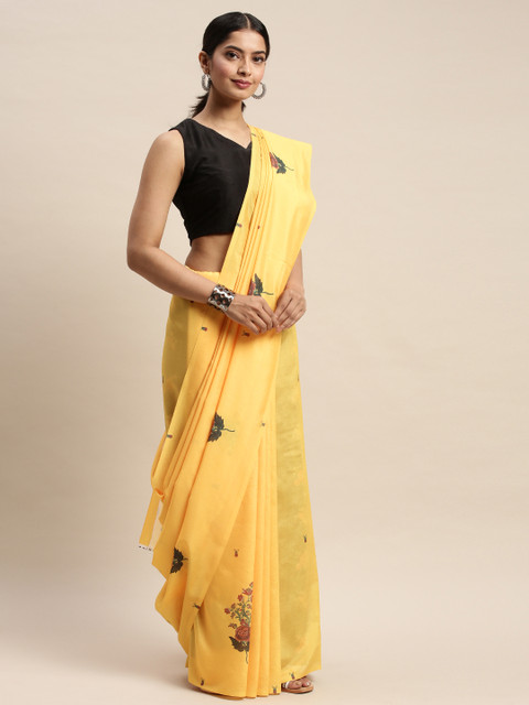 

DIVASTRI Yellow & Green Silk Blend Printed Saree