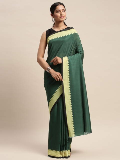 

DIVASTRI Green & Gold-Coloured Silk Blend Solid Saree