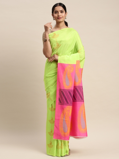 

DIVASTRI Lime Green & Pink Silk Blend Printed Saree