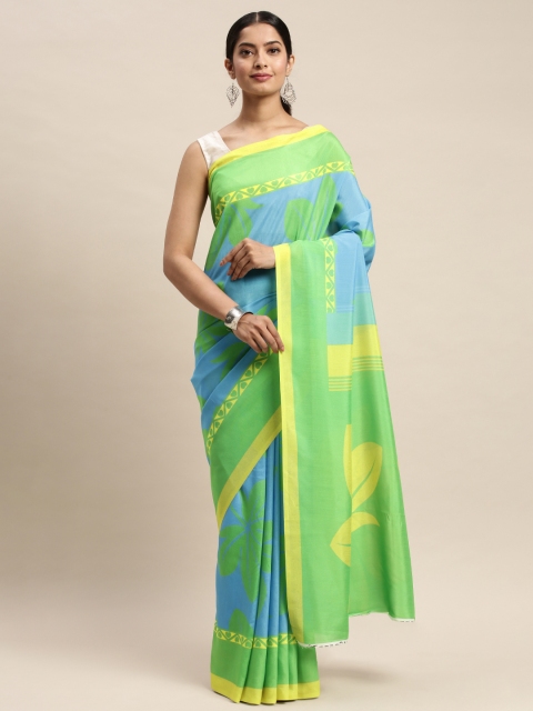

DIVASTRI Blue & Green Silk Blend Printed Saree