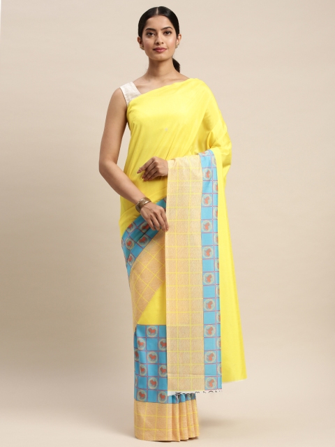 

DIVASTRI Yellow & Blue Silk Blend Solid Saree
