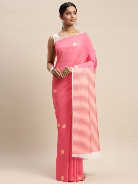 

DIVASTRI Coral Pink & Gold-Coloured Silk Blend Printed Saree