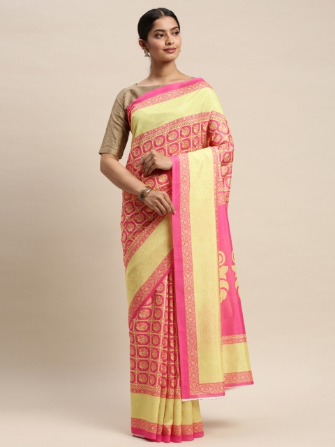 

DIVASTRI Pink & Cream-Coloured Silk Blend Printed Saree