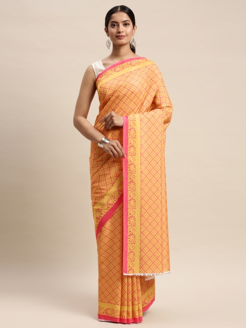 

DIVASTRI Mustard Yellow & Pink Silk Blend Printed Saree