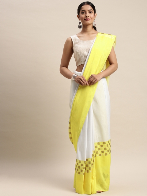 

DIVASTRI White & Yellow Silk Blend Colourblocked Saree