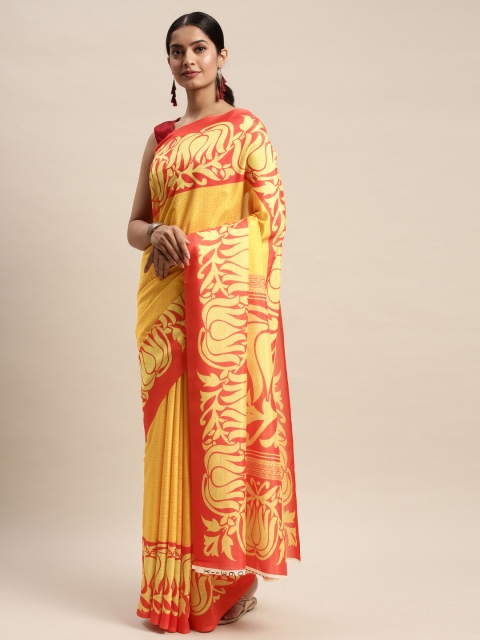 

DIVASTRI Yellow & Orange Silk Blend Printed Saree