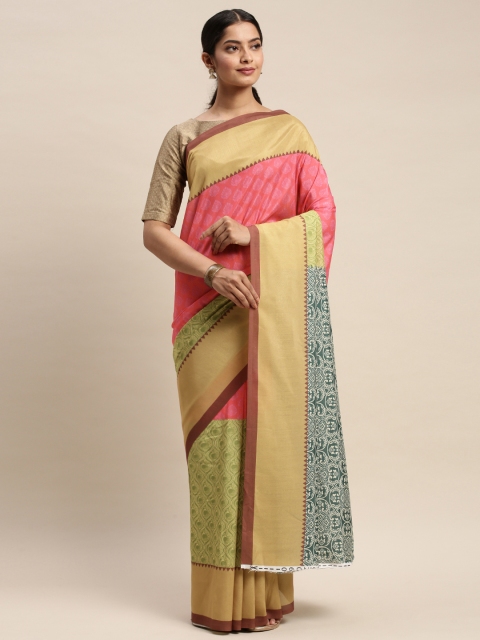 

DIVASTRI Pink & Beige Silk Blend Woven Design Saree