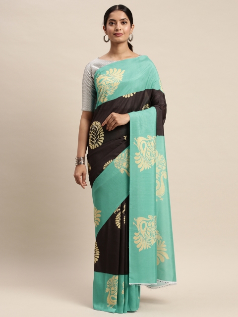 

DIVASTRI Sea Green & Black Silk Blend Printed Saree