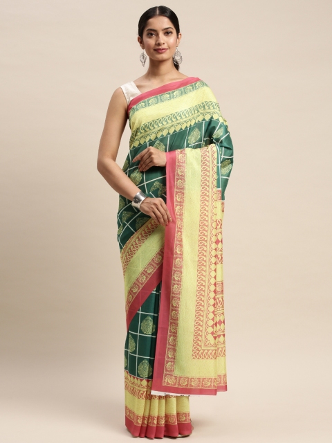 

DIVASTRI Green & Yellow Silk Blend Printed Saree