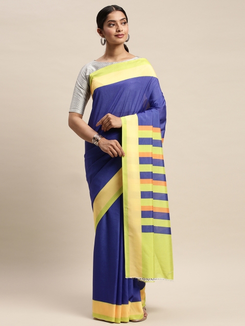 

DIVASTRI Navy Blue & Lime Green Silk Blend Solid Saree