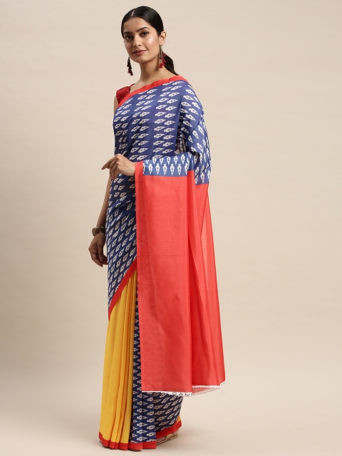 

DIVASTRI Blue & White Silk Blend Printed Saree