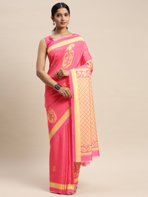 

DIVASTRI Pink & Cream-Coloured Silk Blend Printed Saree