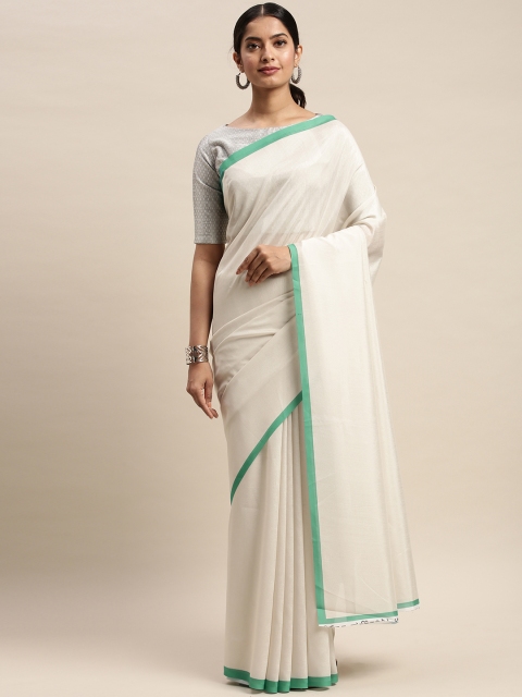 

DIVASTRI Off-White Solid Silk Blend Saree