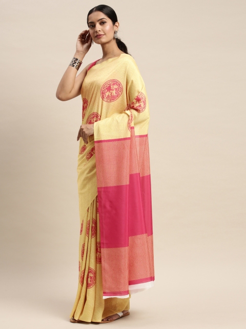 

DIVASTRI Yellow & Pink Silk Blend Printed Saree