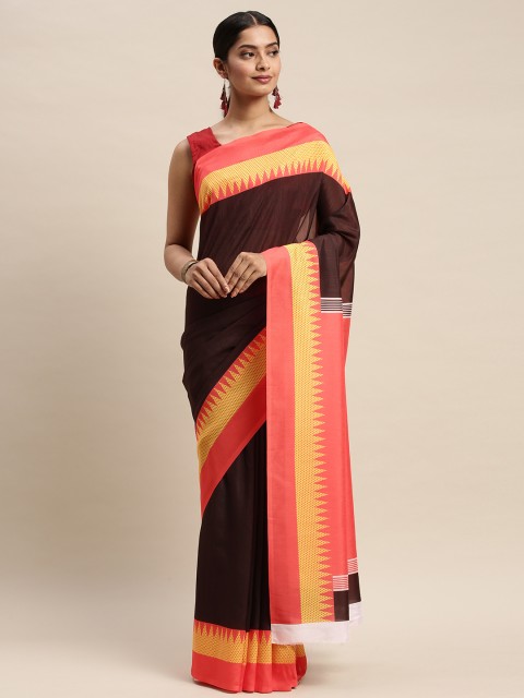 

DIVASTRI Maroon & Coral Pink Silk Blend Solid Saree