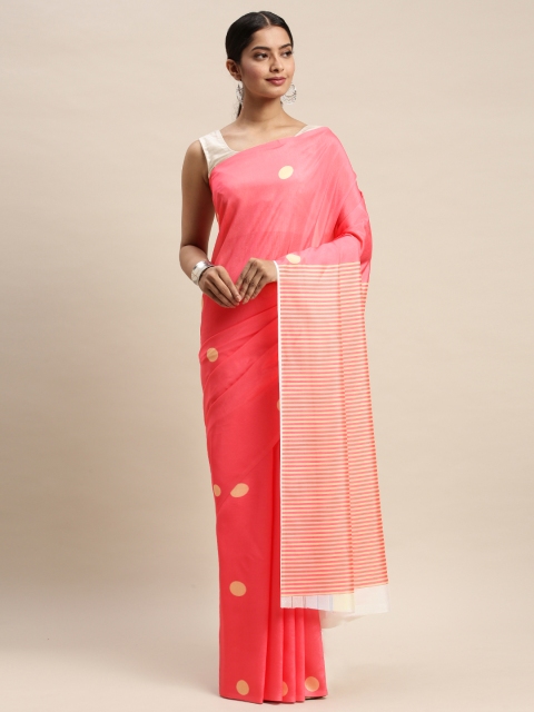 

DIVASTRI Pink & Off-White Silk Blend Polka Dots Printed Saree