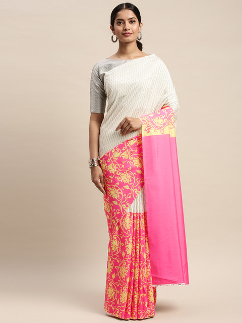 

DIVASTRI Pink & Off-White Silk Blend Printed Saree