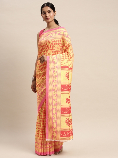 

DIVASTRI Cream-Coloured & Pink Silk Blend Printed Saree