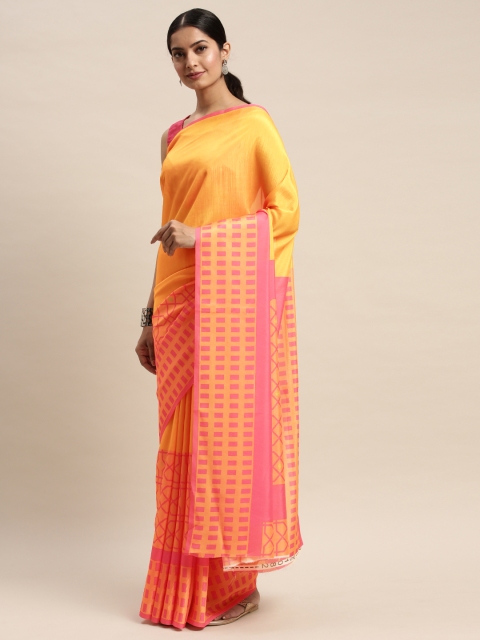 

DIVASTRI Yellow & Pink Silk Blend Printed Saree