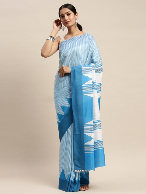 

DIVASTRI Blue & White Silk Blend Striped Saree