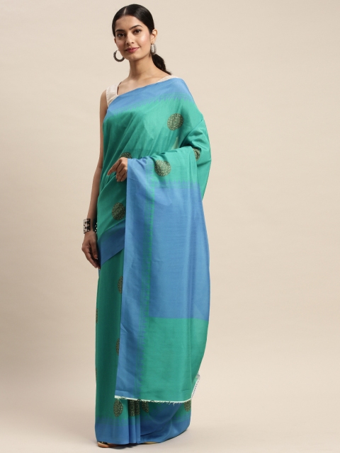 

DIVASTRI Teal Green & Blue Silk Blend Printed Saree